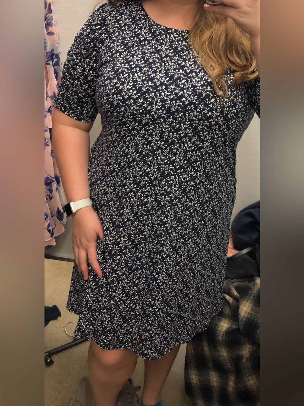 CeCe Navy Floral Midi Dress with White Print